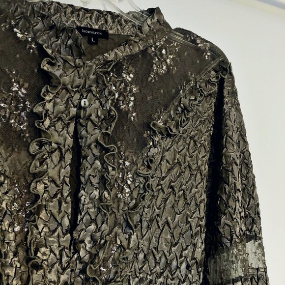 Komarov Designer Gold Two Piece Blouse and Pants Set, LARGE - Picture 3 of 4